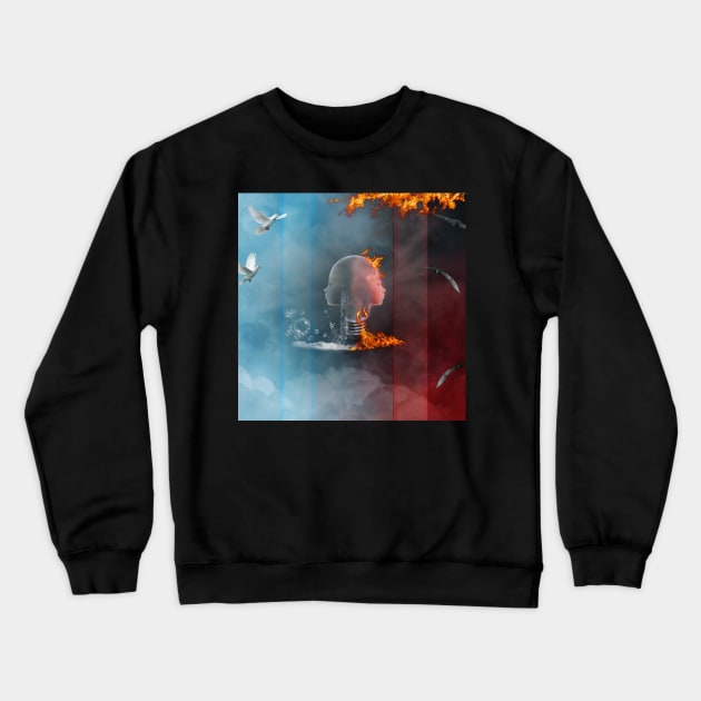 Awesome lightbulb face with fire and water Crewneck Sweatshirt by Nicky2342